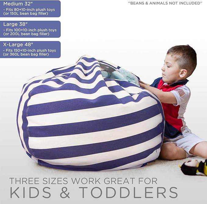 Aubliss Stuffed Animal Bean Bag Storage Chair (Royal Blue/White Striped, X-Large (48''))