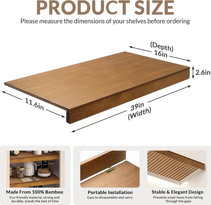 Gashell Wire Shelf Covers, Bamboo Wire Rack Covers for Pantry, Closet (4pcs, 39" W x 16" D)