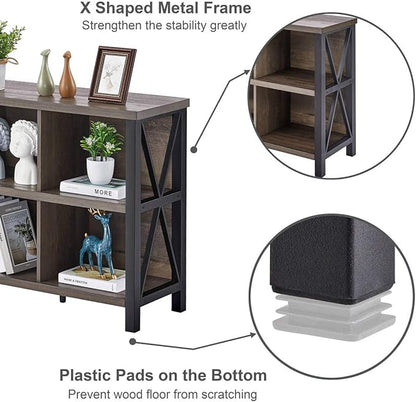 FATORRI Rustic 6 Cube Storage Organizer with Shelf, Wood and Metal Cubby Bookcase, Industrial Horizontal Bookshelf (Walnut Brown, 47 Inch)