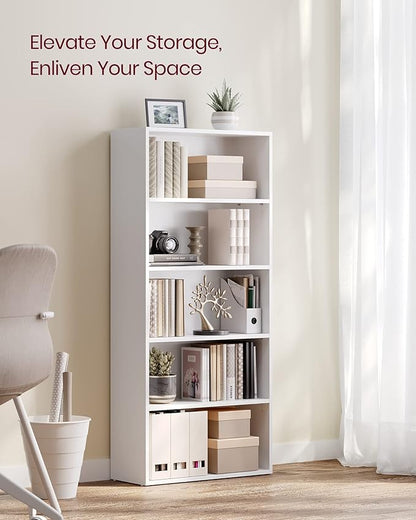 VASAGLE Bookshelf, 23.6 Inches Wide, 5-Tier Open Bookcase with Adjustable Storage Shelves, Floor Standing Unit, Cloud White ULBC165T14