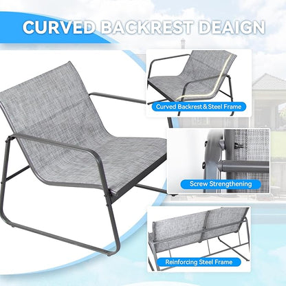 4 Pieces Patio Furniture Set Outdoor Patio Conversation Sets Poolside Lawn Chairs with Glass Coffee Table Porch Furniture for Courtyard, Garden and Balcony (Grey)