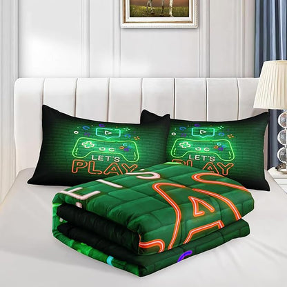 6 PCS Gamer Queen Comforter Sets,Queen Bedding Sets for Boys,Gaming Comforter Set,Queen Size Bedding Sets for Boys,Bed in A Bag with Sheets(Queen,Green Color)