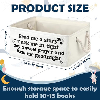 Marsui Read Me a Story Book Storage Basket, Tuck Me in Tight Book Storage Bin Bookish Accessories Organizer for Nursery Room, Classroom, Daycare Nursery Room Home Accessories Baby Shower Gifts