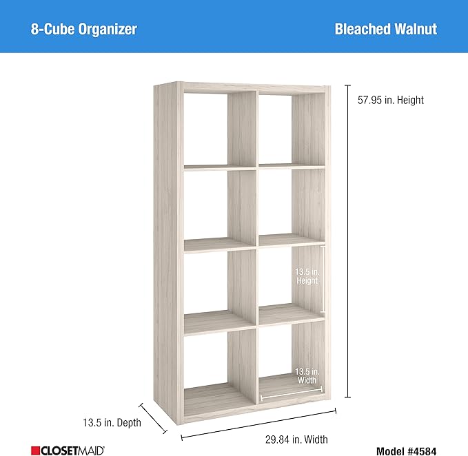 ClosetMaid 4584 Decorative Open Back 8-Cube Storage Organizer, Bleached Walnut