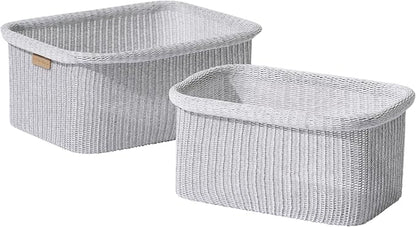 La Jolie Maison Blended Fabric Storage Baskets Set of 2, Rectangle Knitted Baskets for Organizing, Boho Decorative Baskets, Durable Finish, Grey
