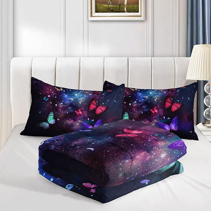 Datura home Butterfly Comforter Set for Girls Women,Colorful Butterflies in Space Galaxy Printed Black Bedding Set with 2 Pillowcases(Butterfly Galaxy Queen)