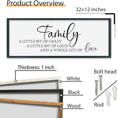 SRSZHIYUE Family A Little Bit Of Crazy Loud Sign Wall Decor Art 32"×12" Large Wood Framed Wall Hanging (Black)
