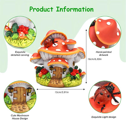 WINTS Solar Mushroom House Statue,Fairy Garden Houses with Solar Lights, Outdoor Mushroom Garden Statue Decoration for Fairy House, Outside Lawn Yard Patio, Gifts for Mom
