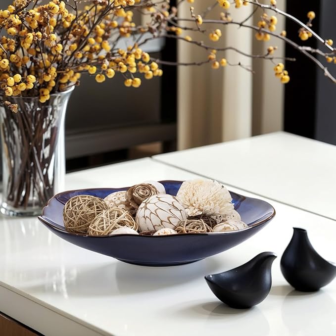 Blue Ceramic Decorative Bowl –10.4" Small Trinket Dish, Fruit Bowl, Candy Dish, Key Bowl for Entryway Table, Jewelry & Ring Dish, Porcelain Catchall Dish for Kitchen, Bedside, Living Room Home Decor