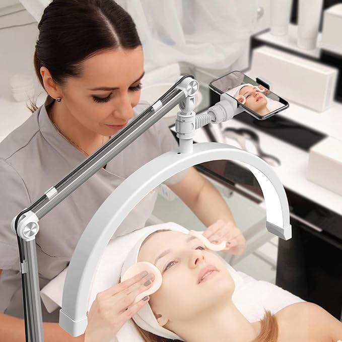 Half Moon Lash Light for Eyelash Extensions, Half Moon Lash Lamp with Phone Holder for Makeup, Nail, Facial, Tattoo - Dimmable Eyelash Lamp & Color Temperature 3000K-6000K