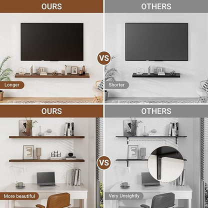 Heimlove 55 Inch Long Floating Shelves for Wall,9.3" Deep Walnut Floating Shelves Set of 2,Large Display Shelf & Storage Shelf,Wall Shelves for Bedroom Living Room Kitchen Office,Wall Mounted Shelf