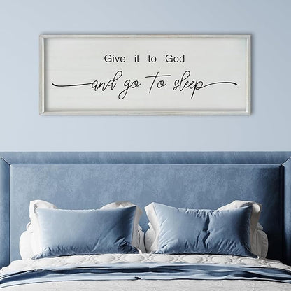 SRSZHIYUE Give It To God And Go to Sleep Sign 40"×15" for Master Bedroom Above Bed Wall Decor Large Farmhouse Guest Room Over Art Decoration (White)