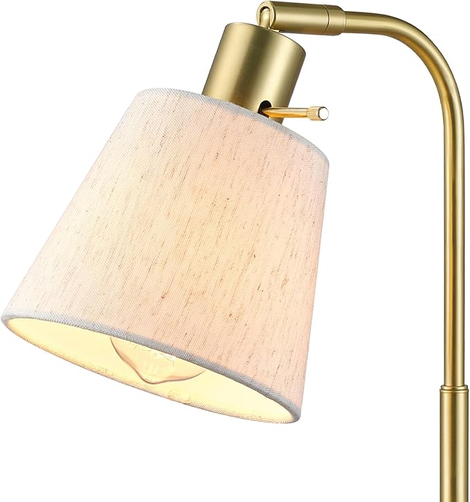 Globe Electric 61000057 16" Desk Lamp, Matte Brass Finish, White Linen Shade, Pivot Joint, On/Off Rotary Switch on Socket, E26 Base Bulb, Lamp for Living Room, Home Office, Home Improvement