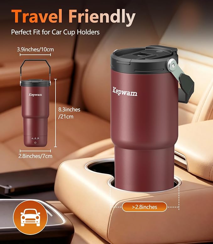 Kepwam Heated Coffee Mug Rechargeable T3, 20oz Self-Heating Travel Mug for Coffee with 1℉ Precise Temperature Control & App, Portable Cup Warmer for Outdoor & Car (Fits Cup Holders)