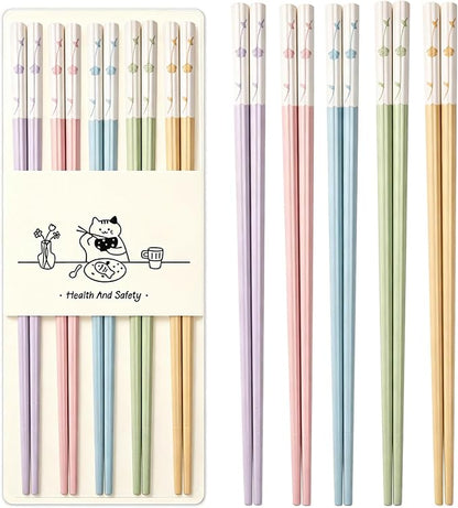 5 Pairs Fiberglass Chopsticks, Reusable Chinese Chopsticks Dishwasher Safe, Non-slip and Lightweight Chop Sticks 9.6in