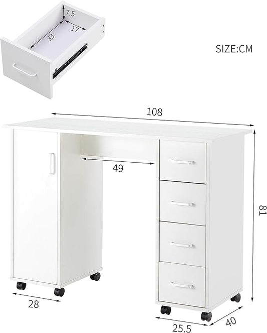 NicBex Laik-DW-00012-DX Desks, 41.73" W x 17.72" D x 31.5" H, White