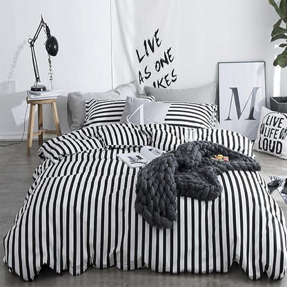 White and Black Stripes Comforter Set King Women Bedding Set Soft Durable White Striated Bedding Set Black Stripes Ticking Quilts Hotel Quality Comforter Set Girls White Black Stripes Bed Set