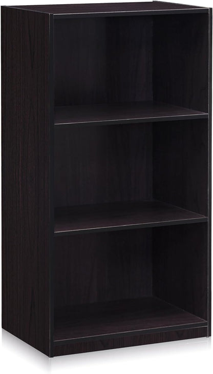 Furinno Basic 3-Tier Bookcase Storage Shelves, Dark Walnut