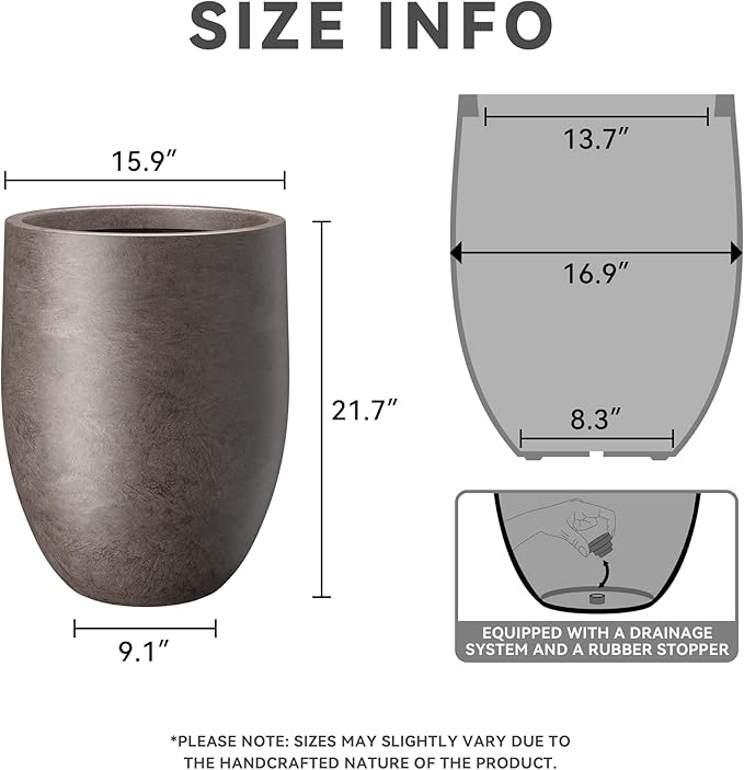 Kante Tall Concrete Planter, 21.7-Inch Height Weathered Brown Large Indoor Outdoor Plant Pot with Drainage Hole for Patio Garden Home, Modern Decor for Flowers and Tree