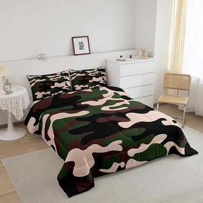 Feelyou Full Size Camouflage Comforter Set 3Pcs Kids Bedding Set for Boys Girls Teens 1 Comforter & 2 Pillowcases(Full,Army Green)