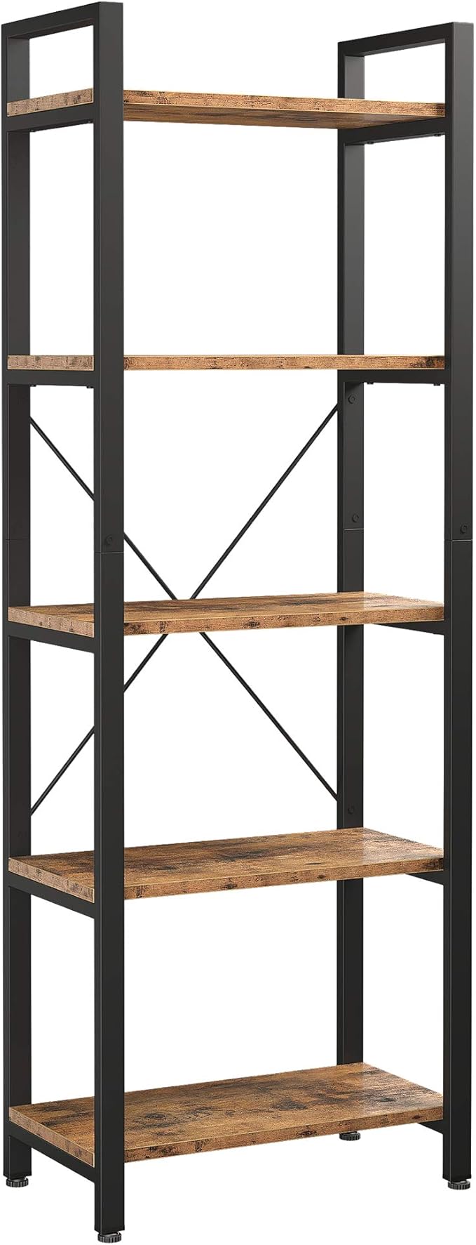 IRONCK Bookshelf 5-Tier Ladder Shelf 110lbs/shelf Vintage Industrial Style Bookcase for Home Decor, Office Decor