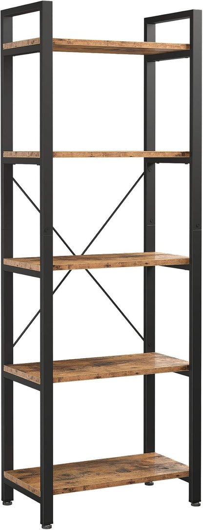 IRONCK Bookshelf 5-Tier Ladder Shelf 110lbs/shelf Vintage Industrial Style Bookcase for Home Decor, Office Decor