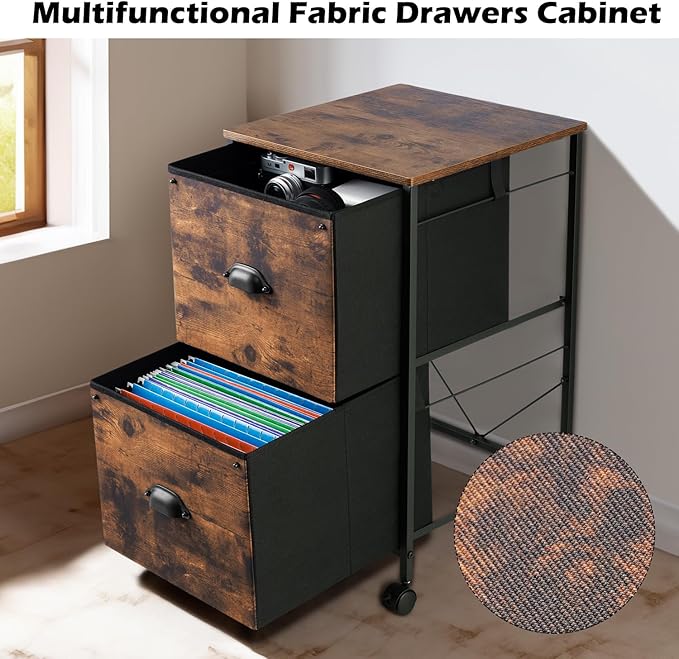 TOPSKY Mobile File Cabinet, Fabric Vertical File Cabinet for Letter Size (Black, 2 Drawer)