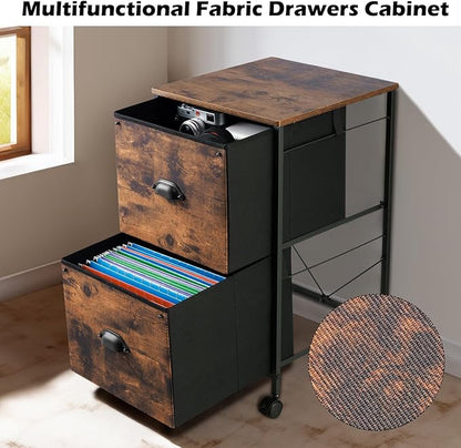TOPSKY Mobile File Cabinet, Fabric Vertical File Cabinet for Letter Size (Rustic Brown, 2 Drawer)