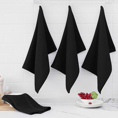 Homaxy 100% Cotton Oversized Waffle Weave Kitchen Towels 4-Pack, Black | 20 x 28 Inches, Ultra Soft Absorbent Dish Towels, Quick Drying Large Cleaning Towels