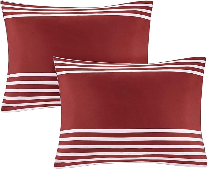 Comfort Spaces Twin Comforter Sets with Sheets - Bed in a Bag 6 Pieces Teen Bedding Sets Twin, Red and Grey Stripes Bedding Twin, College Twin Bed Set with 2 Side Pockets Bedroom Organizer