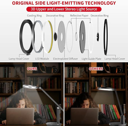 LED Desk Lamp for Home Office - Natural Eye-Caring Table Light, Adjustable Metal Swing Arm with 18W Dimmable Bright Reading Task Lampara Memory Function Black