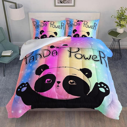 Datura home Bedding Comforter Set Rainbow Kawaii Cute Panda Printed Pattern with 1 and 2 Pillowcases for Girls Bedroom All Season(Panda Twin) Twin 68x86inches