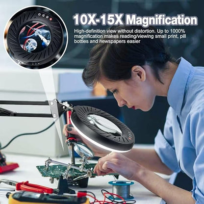 10X15X Magnifying Glass with Light and Stand 2-in-1 LED Magnifying Glasses with Light-5 Color Modes Stepless Dimmable Real Glass Magnifying Lamp-Hands Free Lighted Magnifying Glass…
