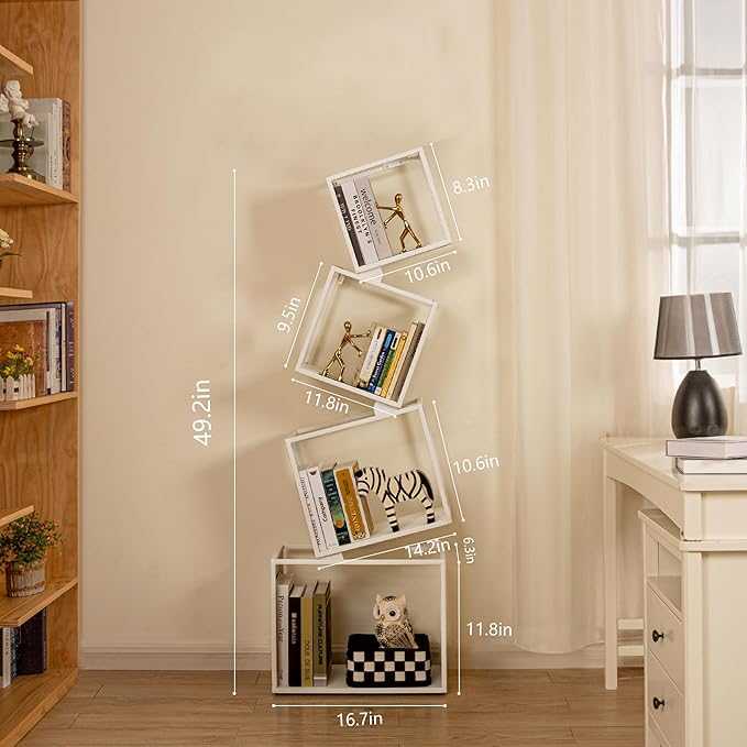 Bookshelf, 4-Tier Bookshelves, 49.2" Tall White Bookshelf, Book Shelf, Bookcase, Modern Book Storage, Storage Shelves for CDs/Books/Home Decor, Display Shelf for Living Room, Bedroom, Office