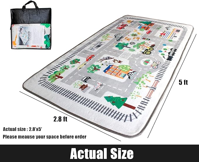 Kids Rug Play Mat, City Life Great for Playing with Cars for Bedroom Playroom,Soft Carpet (2.6'x5')
