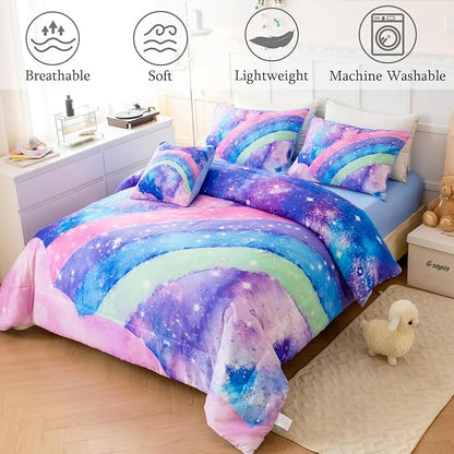 Tie Dye Comforter Girls Twin Comforter Set, 6 Pieces Colorful Rainbow Bed in A Bag, Pastel Gradient Galaxy Bedding Sets with Sheets, Comforter and Pillowcases for Teens Kids