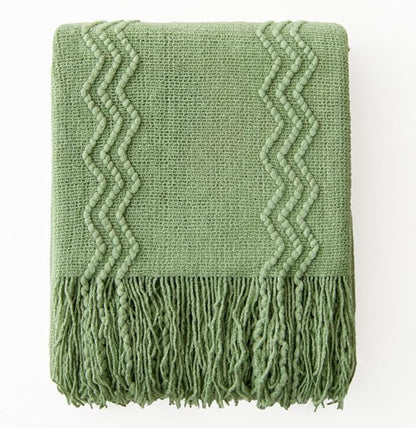 MIULEE Sage Green Knitted Throw Blanket for Couch Textured Spring Knit Blanket with Tassels Cozy Woven Boho Bed Blanket for Sofa Bed Chair Acrylic Wave Pattern 50"x60"