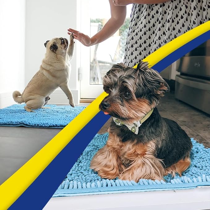 Muddy Mat® Original Dog Door Mat for Muddy Paws, Super Absorbent Microfiber, Non-Slip Washable Pet Rug, Quick Dry Chenille Entryway Carpet, Machine Washable Indoor Outdoor mat, Sky Blue 48"x72"