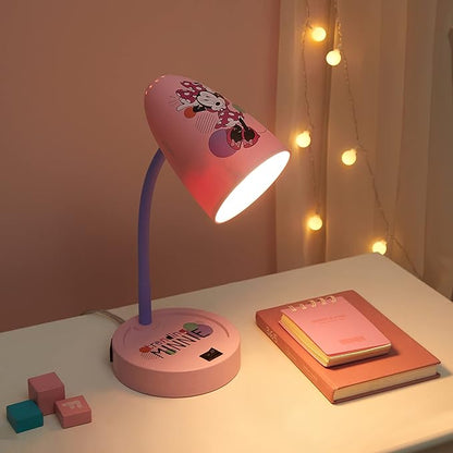 Idea Nuova Disney Minnie Mouse Switch Operated LED Task Table and Desk Lamp with Charging Outlet