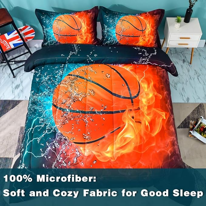 Andency Basketball Comforter Full (79x90 Inch), 3 Pieces(1 Basketball Comforter, 2 Pillowcases) Sport Microfiber Basketball Comforter Set Bedding Set for Kids Boys Girls Teens