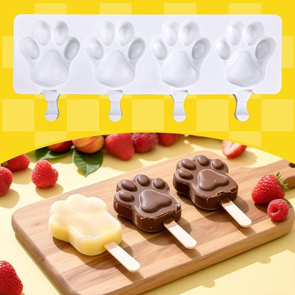 3 PCS Bear Paw Popsicle Molds - 4 Cavity Silicone Ice Cream Molds with 150 Wooden Sticks, Homemade Ice Pop Maker, Cakesicles