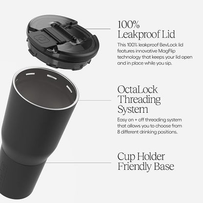 BrüMate Nav 35oz 100% Leak Proof Insulated Travel Tumbler with Magnetic BevLock™ Lid - Double Wall Cup-Holder Friendly Stainless Steel Mug (Lavender)