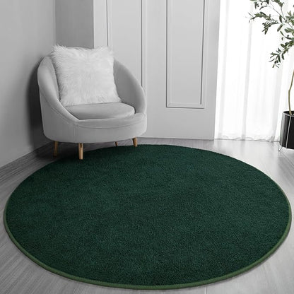 Round Area Rugs for Bedroom Living Room, 6x6 Dark Green Super Soft Comfy Thickened Memory-Foam Indoor Circle Carpet, Modern Aesthetic Minimalist Carpet for Boys Girls Adults Nursery Home Décor