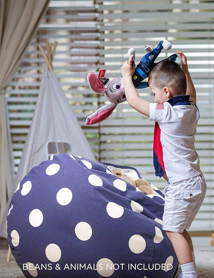 Aubliss Stuffed Animal Storage Bean Bag Chair Cover (No Beans), Stuff and Sit Storage Bean Bag for Kids Toy Storage, Large 38"-Canvas Dot Navy