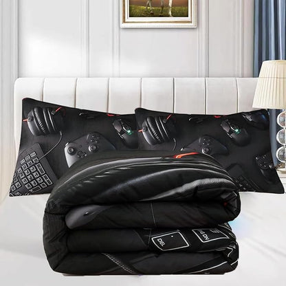 Gamer Comforter Set Twin Size for Boys Kids 3D Gaming Microfiber Quilts Black Video Game Bedding Sets Room Decor Gaming Bedding Set All Season for Game Lovers(Color 1,Twin)