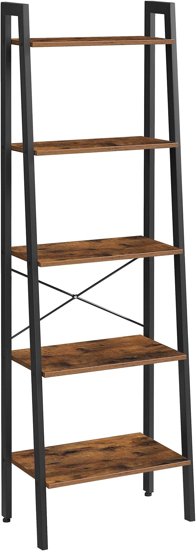 VASAGLE Ladder Shelf, 5-Tier Bookshelf, Storage Rack, Bookcase with Steel Frame, Wood Look Accent Furniture with Metal Frame, 22.1 x 13.3 x 67.7 Inches, Rustic Brown ULLS45X