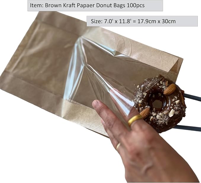 100 Pcs cozymomdeco Korean Made Bakery Bags with Window, Paper Sandwich Bags, Donut To Go, Bakery for Treat, Snack, Cookie Packaging Pastry Bags (Brown) (Large)