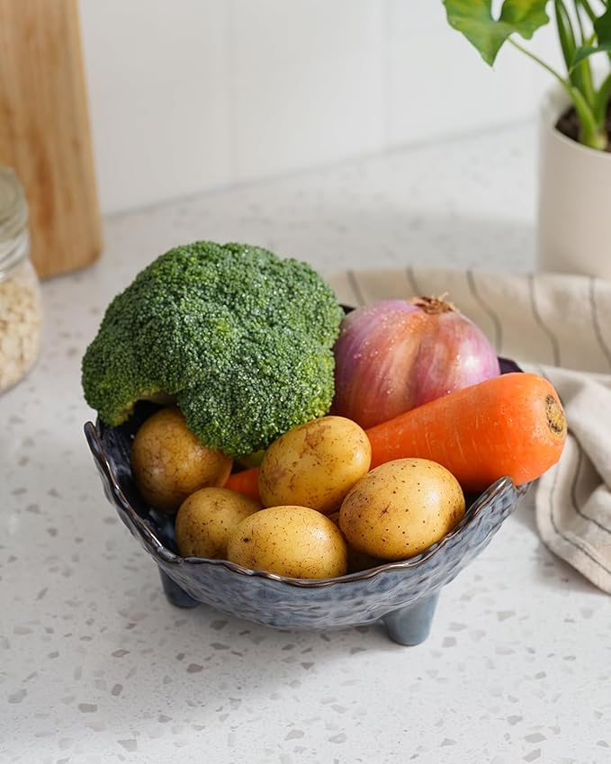 Fruit Bowl, Porcelain Oval Bowl for Kitchen Counter Large Decorative Bowl for Home Decor Centerpiece Bowl for Fruit, Vegetable, Breads, Nuts, Blue