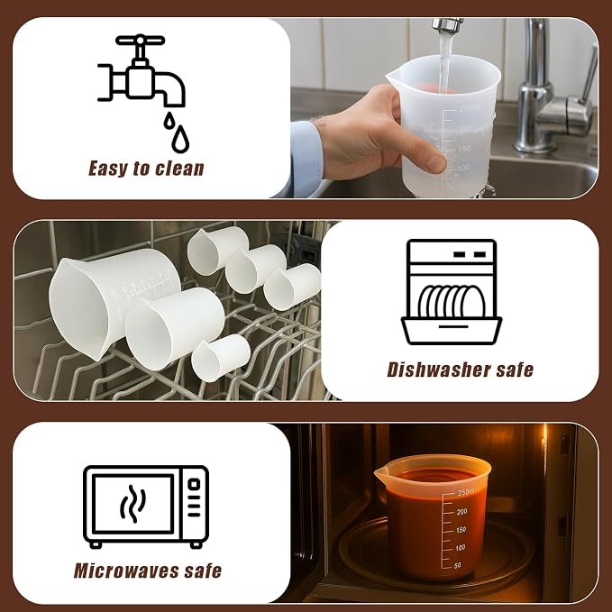 Juome Silicone Chocolate Melting Cup Set with 4PCS Silicone Measuring Cups for Melting Chocolate (250ml, 350ml) & 4PCS Jar Spatulas, Heat-Resistant, Baking Supplies Accessories for DIY Chocolate Molds