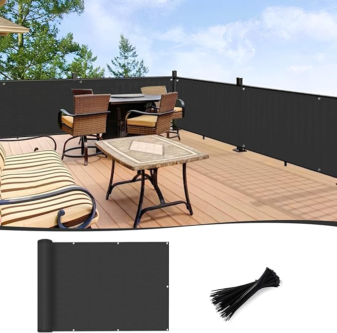 LOVE STORY 3'x115'' Black Balcony Privacy Screen Fence, UV Protection Weather-Resistant 3 FT Height Shield for Deck, Patio, Backyard, Outdoor Pool, Porch, Railing